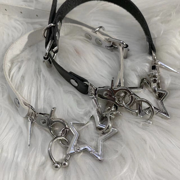 Jirai Kei Necklace Metallic Bone Star Pendant PU Punk Choker 42684:749361