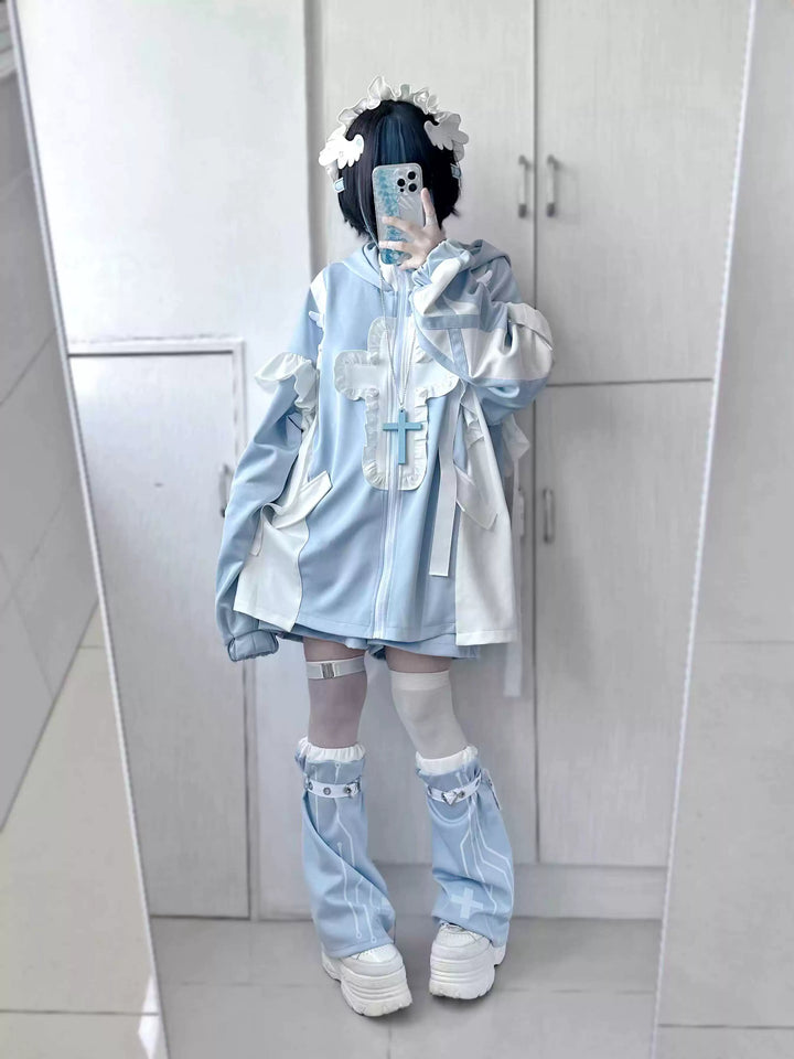Tenshi Kaiwai Full Set Flounced Blue Cat Ears Coat & Shorts Set 39094:615452
