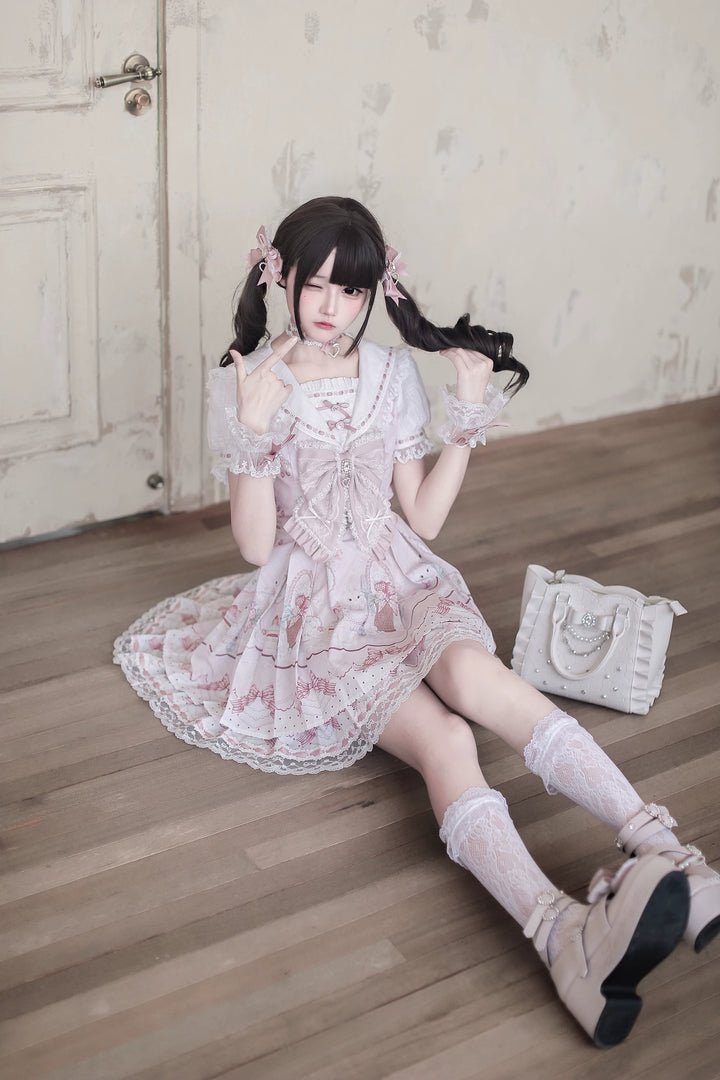 Ryousangata Dress Set, Strawberry & Bunny Print 44948:831255