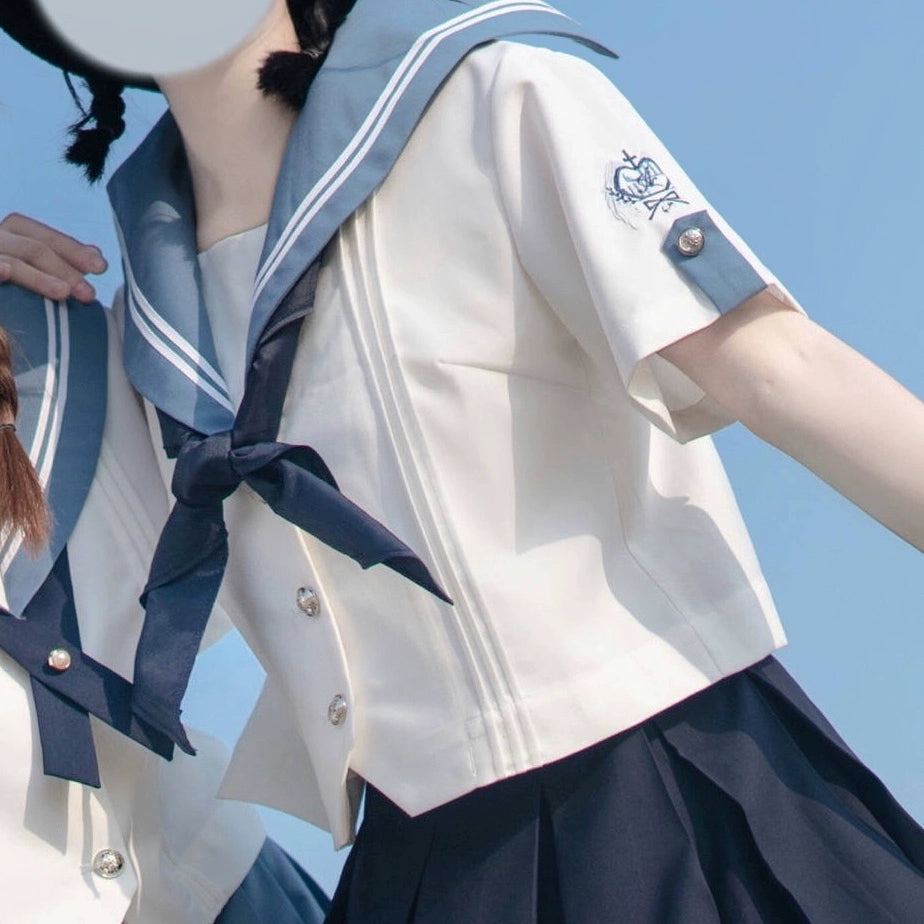 Summer JK Uniform Set, Sailor Collar Blouse, Pleated Skirt (L M S XL XS XXL) 43329:774781