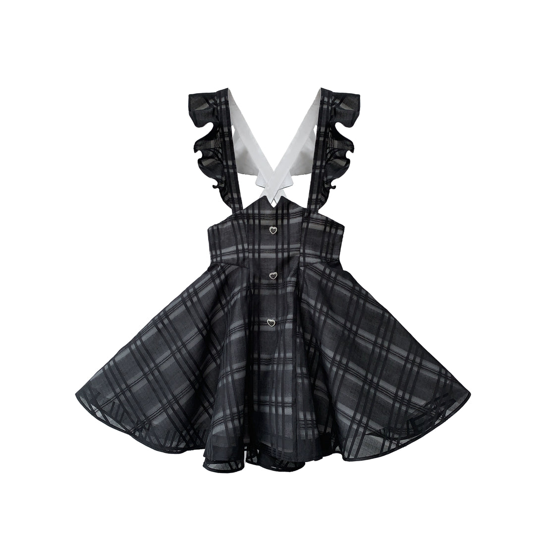 Black Plaid Jirai Kei Suspender Skirt, White Blouse (L M S XL) 42918:760678