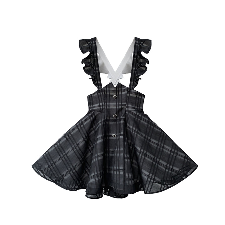 Black Plaid Jirai Kei Suspender Skirt, White Blouse (L M S XL) 42918:760678