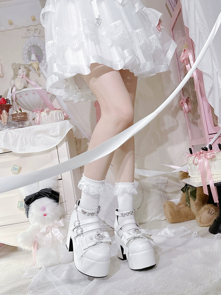Jirai Kei Platform Shoes, Glittering Rhinestone, Chunky Heel 43247:775776
