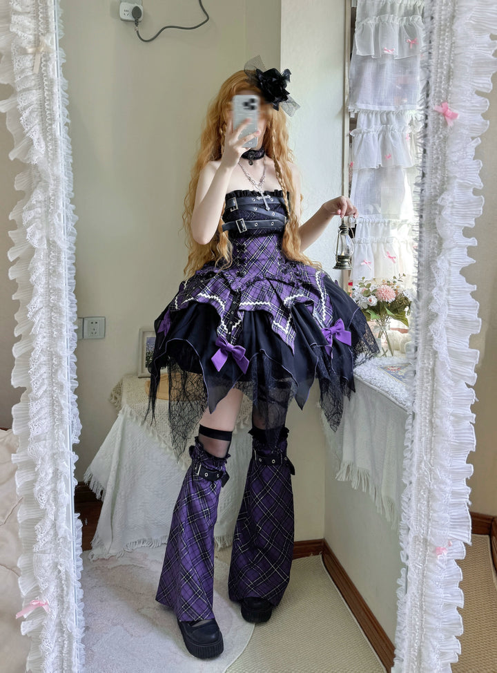 Gothic Lolita Dress Red Purple Top Irregular Skirt Hem Set 39142:615920