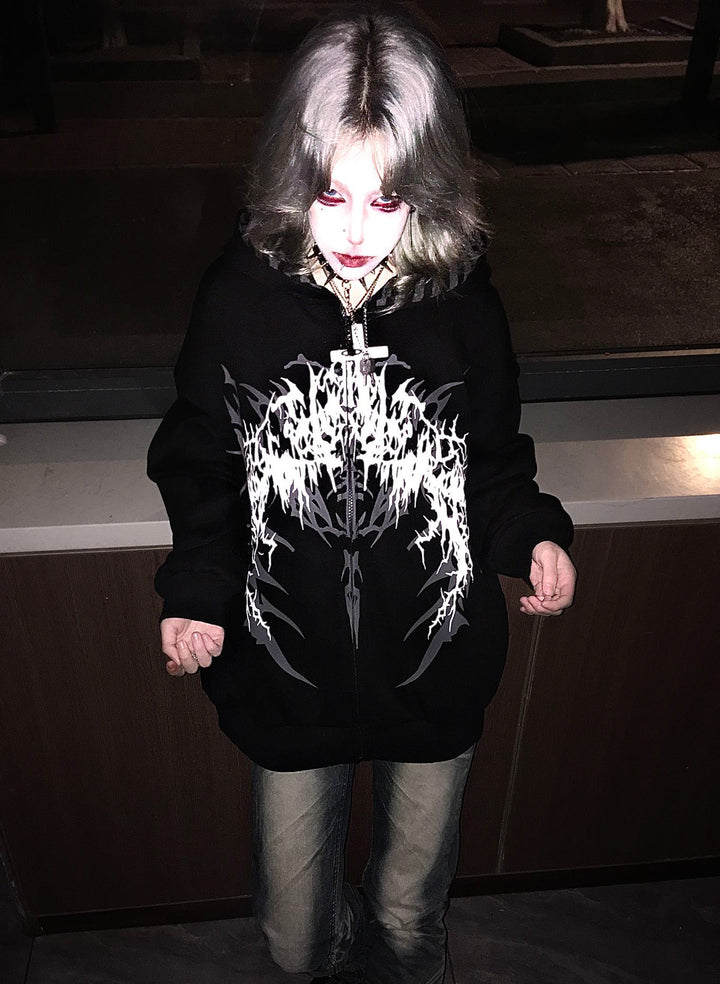 Cotton Jirai Kei Coat Gothic Punk Style with Oversized Design 42386:737981
