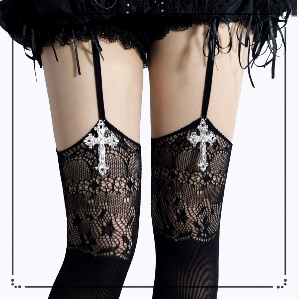 Gothic Garter Stockings, Cross Pendant + Lace Cutout 43654:782626
