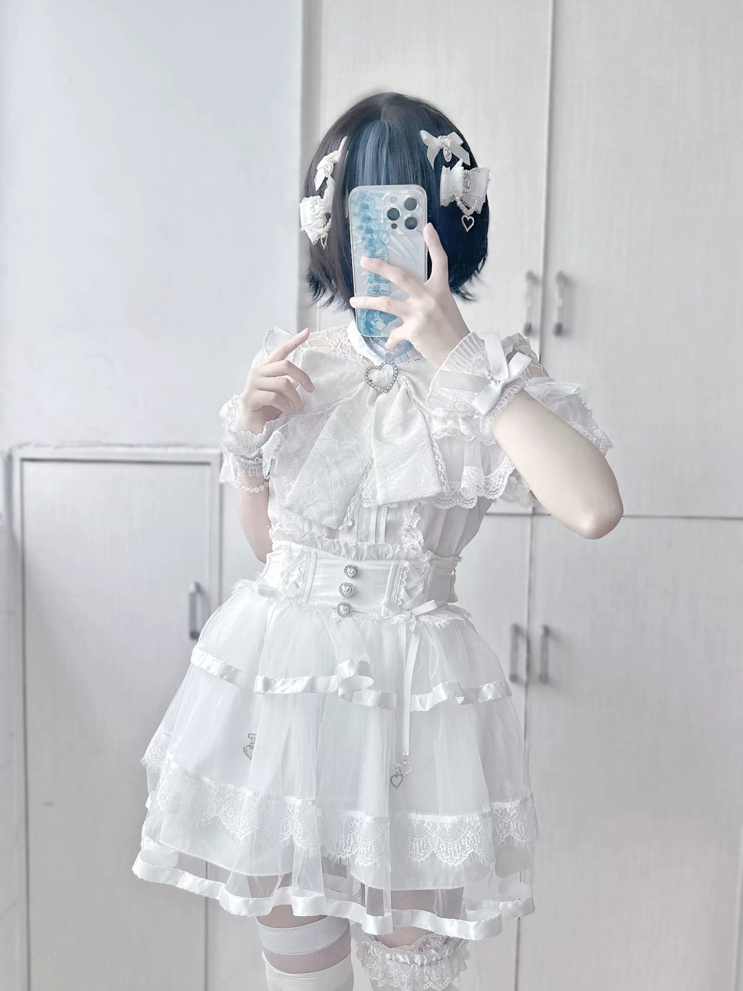 Jirai Kei Blouse Ruffle Lace Ribbon Shirt 38554:591936