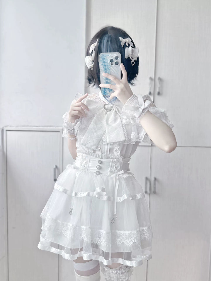 Jirai Kei Blouse Ruffle Lace Ribbon Shirt 38554:591936