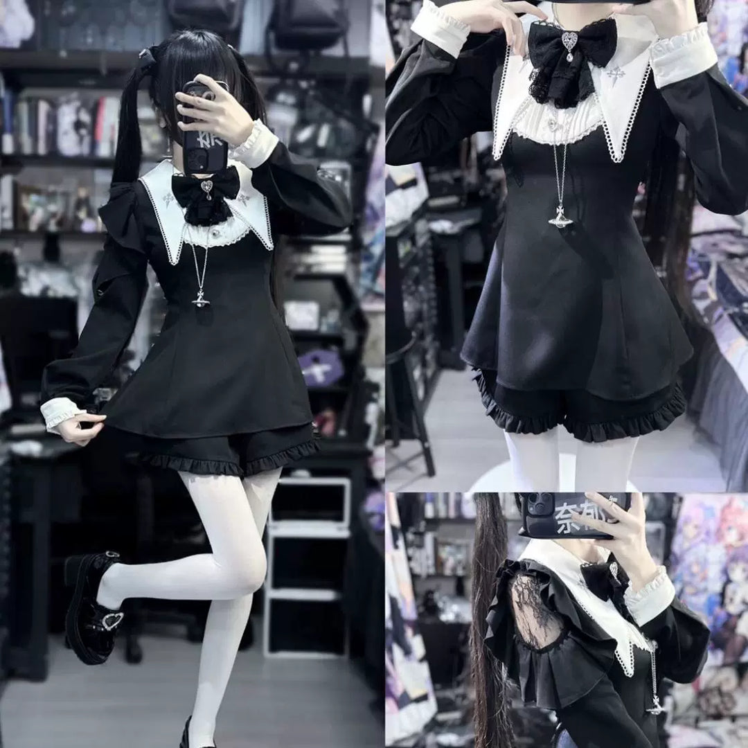 Jirai Kei Dress Puritan Collar Angel Wing Long-sleeved Dress 39868:643190