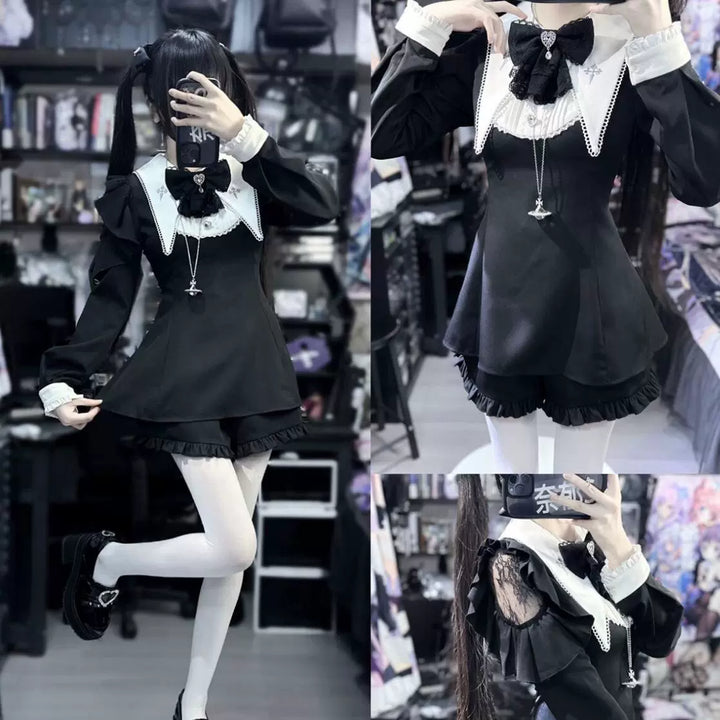 Jirai Kei Dress Puritan Collar Angel Wing Long-sleeved Dress 39868:643190