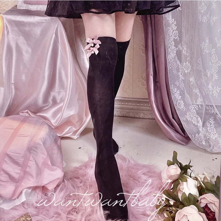 Jirai Kei Socks Black White Pink Blue Bow Lace Socks 21754:320550