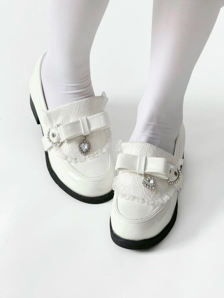 Jirai Kei Low-Heel Loafer Shoes, Rhinestones & Bow 43944:790319
