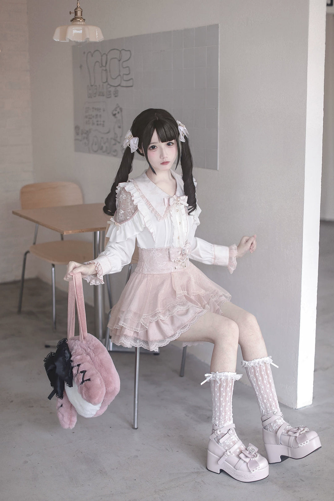 Jirai Kei Tiered Tuffles Skirt, Elastic High-Waist 44587:814540