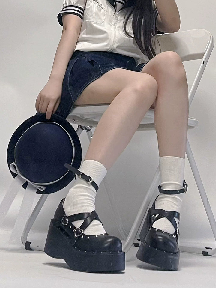 Kawaii Harajuku Fashion Cross Buckle Thick Sole Shoes 21872:315204