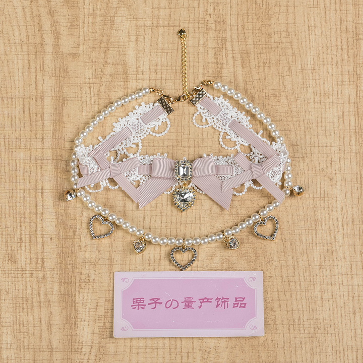 Jirai Kei Lace Choker, Detachable Faux Pearl Necklace 44010:793253