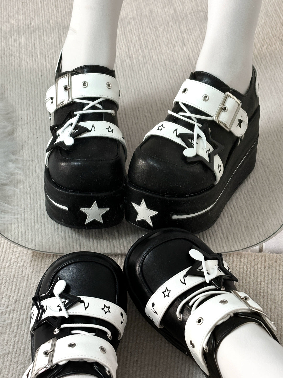 Punk Platform Shoes Gyaru Round-Toe Pentagram Musical Note Designs 41578:705168