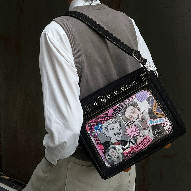 Kawaii Ita Bag Denim Crossbody Bag Large Capacity Handbag 37050:551696