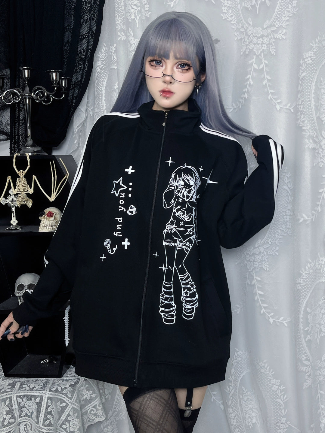 Yami Kawaii Jacket Black Coat Stand Collar Jacket 39138:613708
