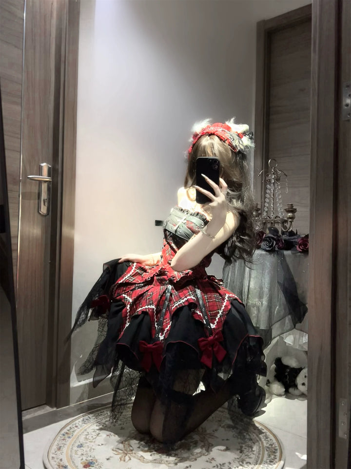 Gothic Lolita Dress Red Purple Top Irregular Skirt Hem Set 39142:615862