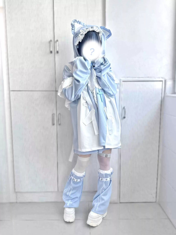 Tenshi Kaiwai Full Set Flounced Blue Cat Ears Coat & Shorts Set 39094:615410