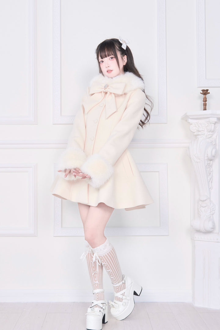 Jirai Kei Winter Coat, Faux Fur Trim, Detachable Cape 44066:794445