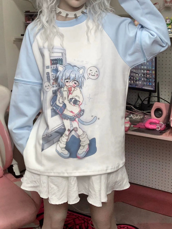 Tenshi Kaiwai Dark Grey Sky Blue Detachable Sleeves T-shirts 29182:337080