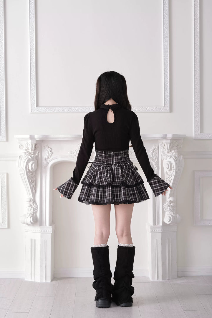 Jirai Kei High Waist Skirt, Tiered Ruffles 44687:818964