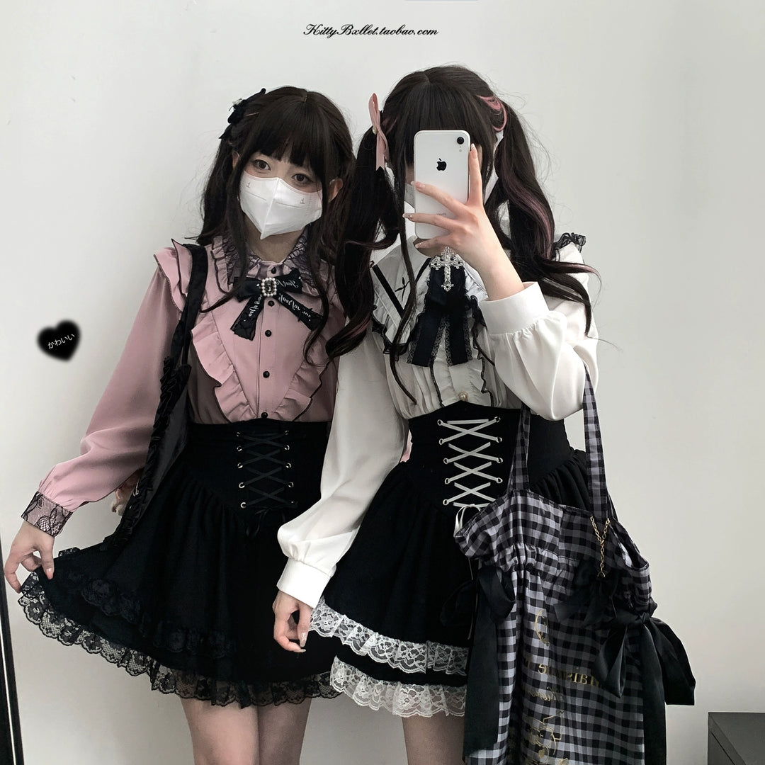 Jirai Kei Skirt High Waist Skirt Lace Up Skirt 36776:540180