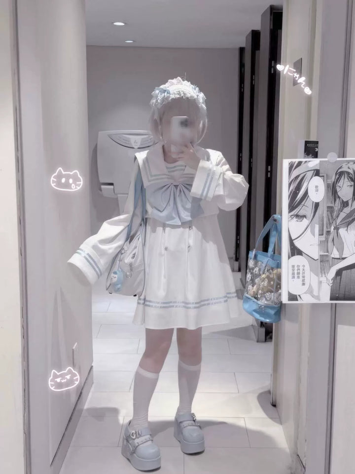 Sailor Collar JK Uniform Dress, Flared Sleeves (L M) 43871:787963