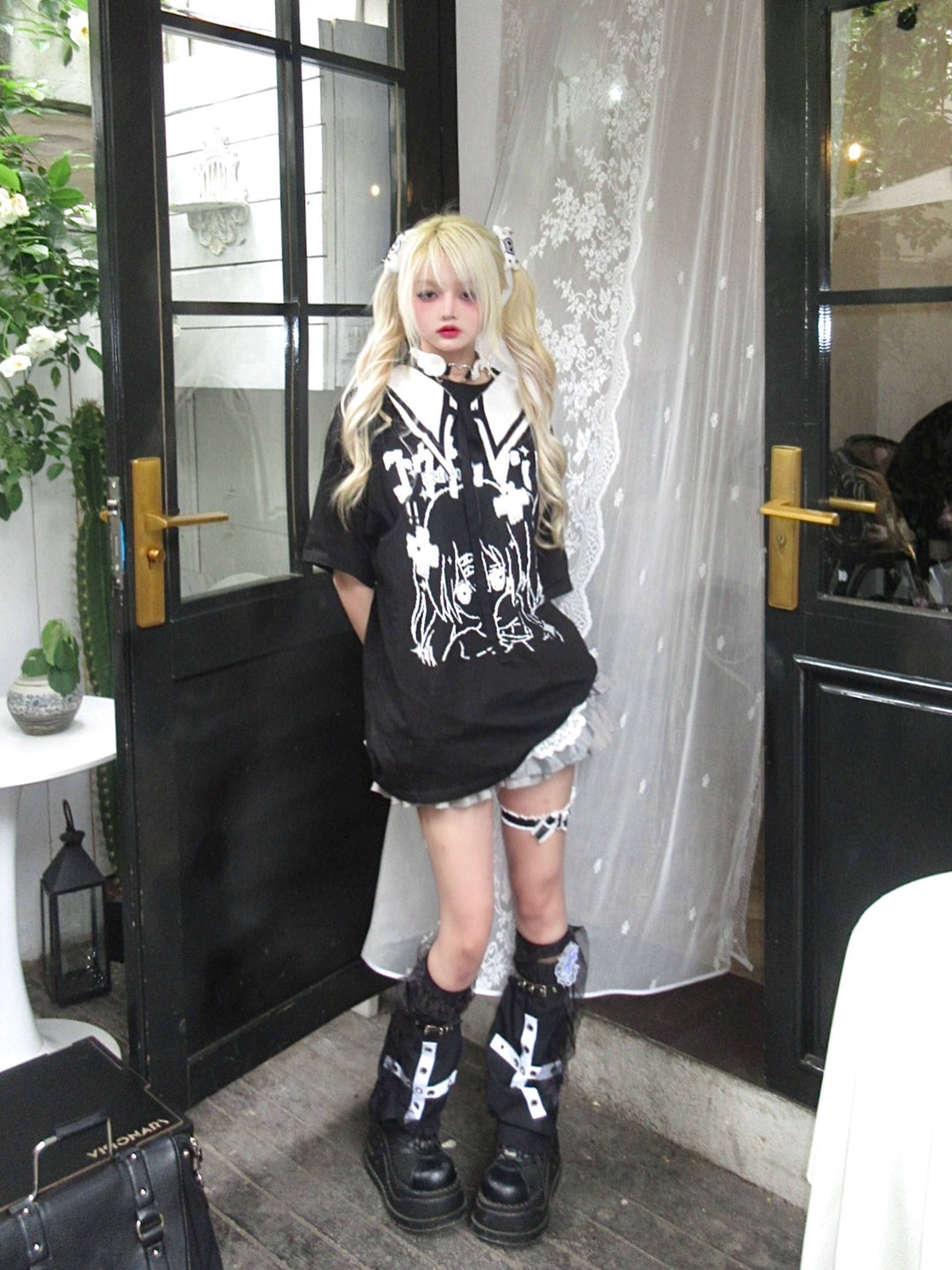 Jirai Kei Blouse Anime Top Sailor Collar Short Sleeve Top 36586:558620