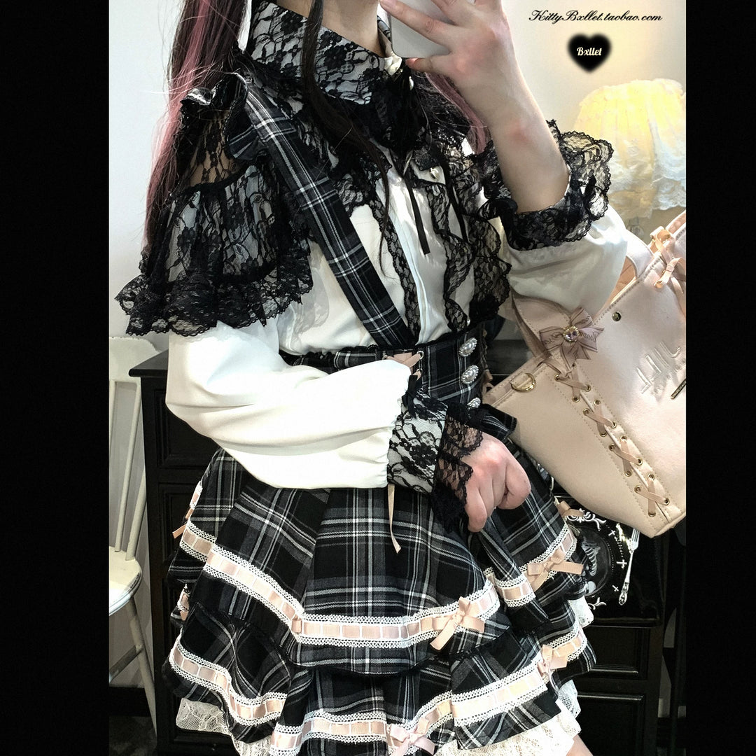 Lace Jirai Kei Blouse, Heart-Shaped Buttons 44757:823880