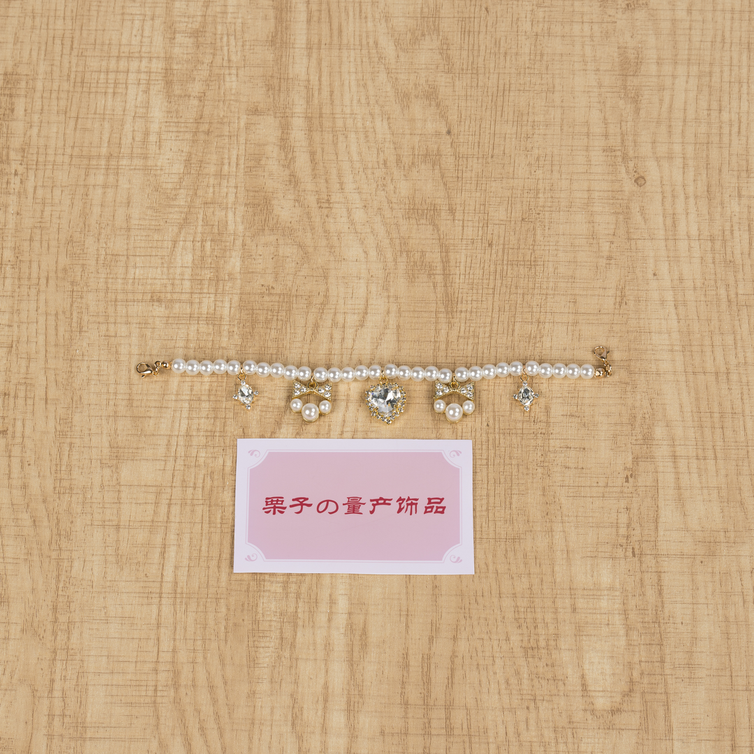 Jirai Kei Bow Hair Clips, Rhinestone Crown and Pearl Chain 44194:802729