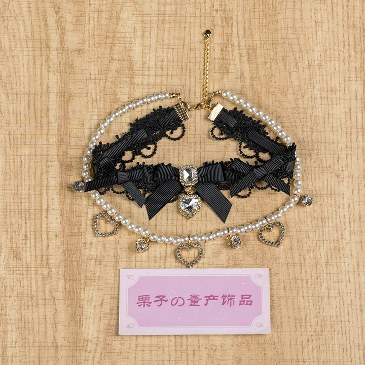 Jirai Kei Lace Choker, Detachable Faux Pearl Necklace 44010:793225