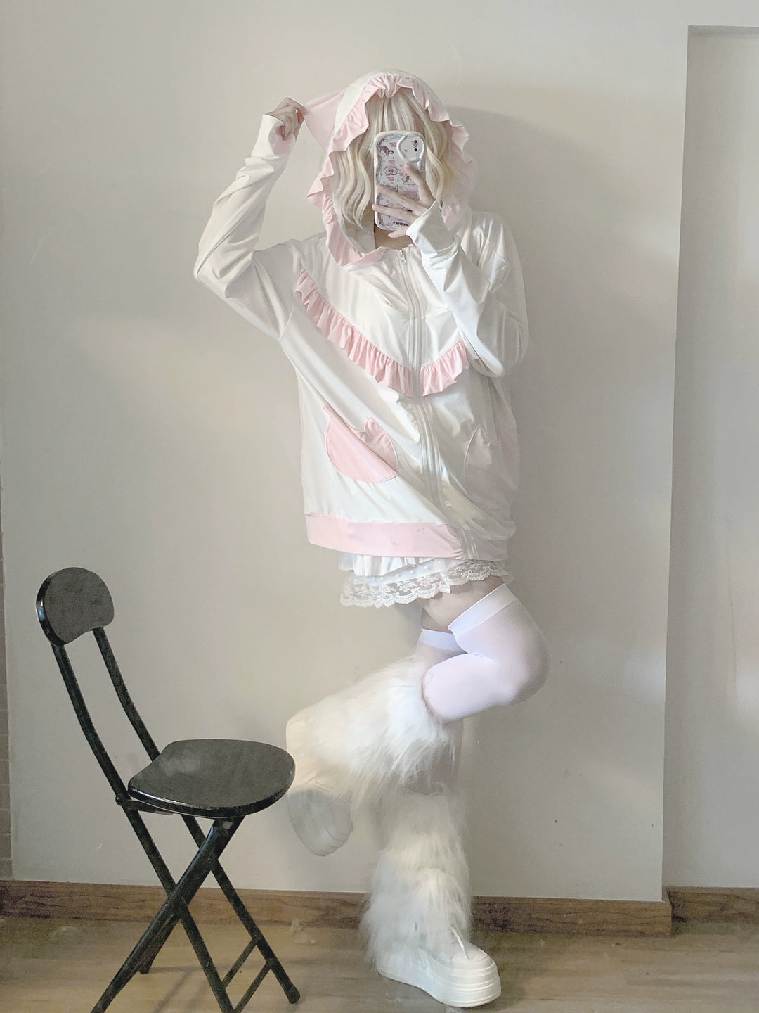 UPF50+ Tenshi Kaiwai Hooded Sunscreen Shirt With Cat Ear (F / Pink) 37698:570746