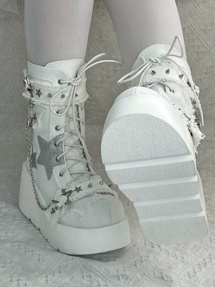 Y2K Platform Shoes Gyaru Fashion Boots Canvas Combat Boots 35060:487892