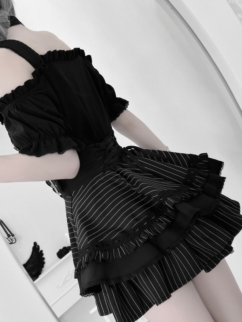 Jirai Kei Open Shoulder Shirt Outfit, Multiple Colors 43500:778043