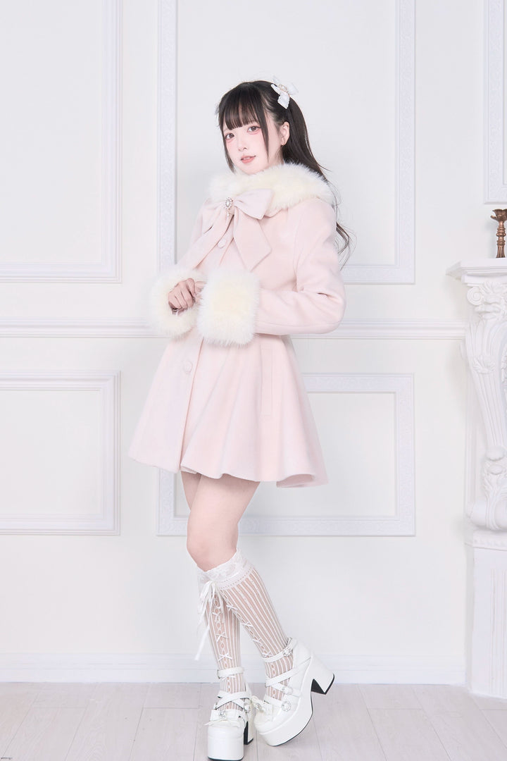 Jirai Kei Winter Coat, Faux Fur Trim, Detachable Cape 44066:794452