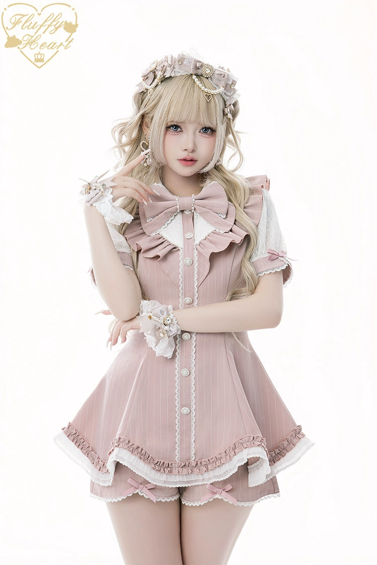 Lace-Sleeved Ryousangata Set Up, Large Bow Brooch (2XL L M S XL) 43448:776984