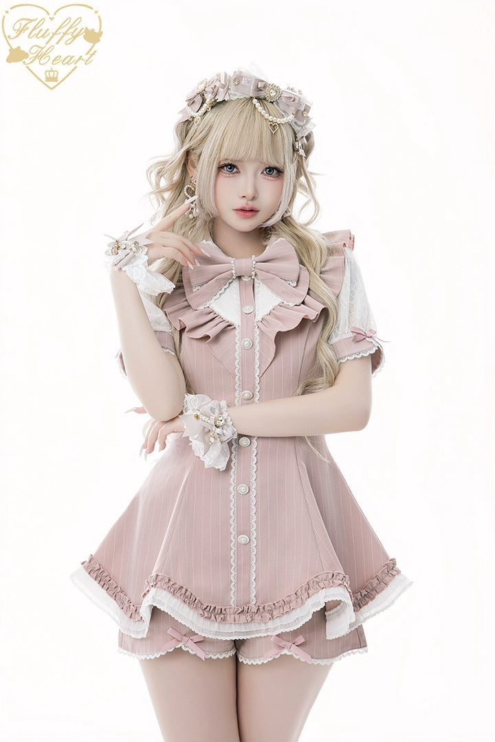 Lace-Sleeved Ryousangata Set Up, Large Bow Brooch (2XL L M S XL) 43448:776984