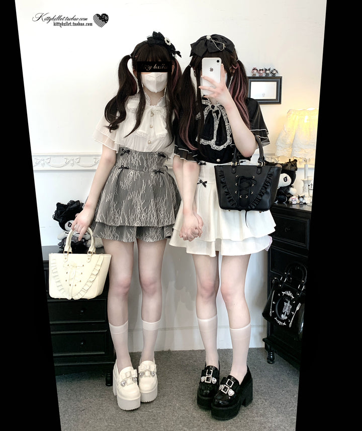 Caped Chiffon Jirai Kei Blouse With Hand-tied Bow 43106:768471