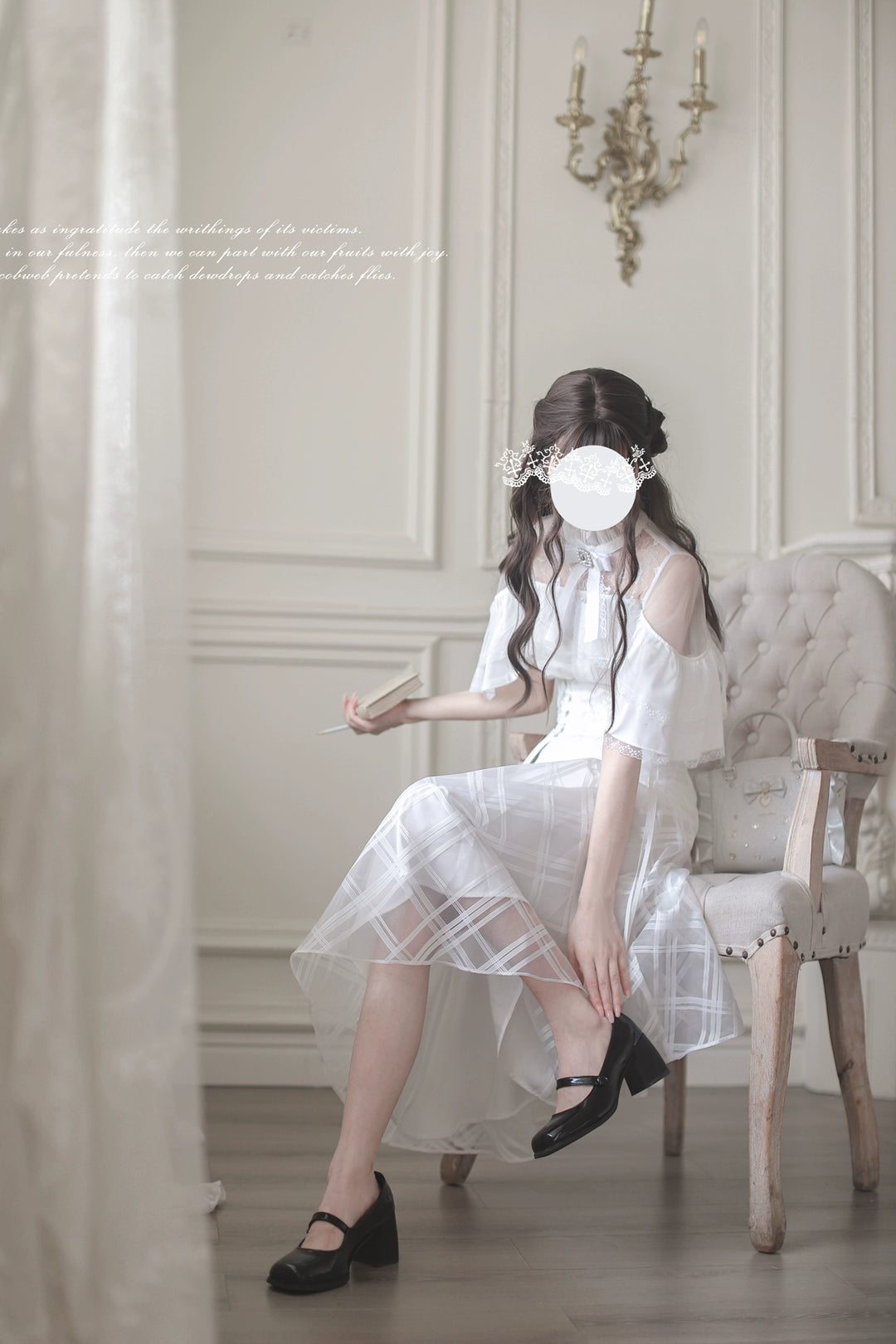 White Long Ryousangata Skirt With Elegant Cape-Design Shirt 43110:769489