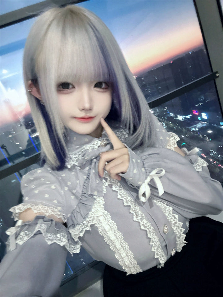 Jirai Kei Blouse, Lace Open Shoulder, Dolka Dots 34044:486424