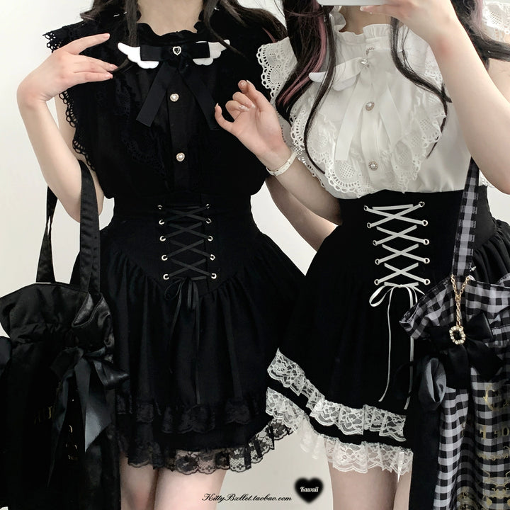 Jirai Kei Skirt High Waist Skirt Lace Up Skirt 36776:540208