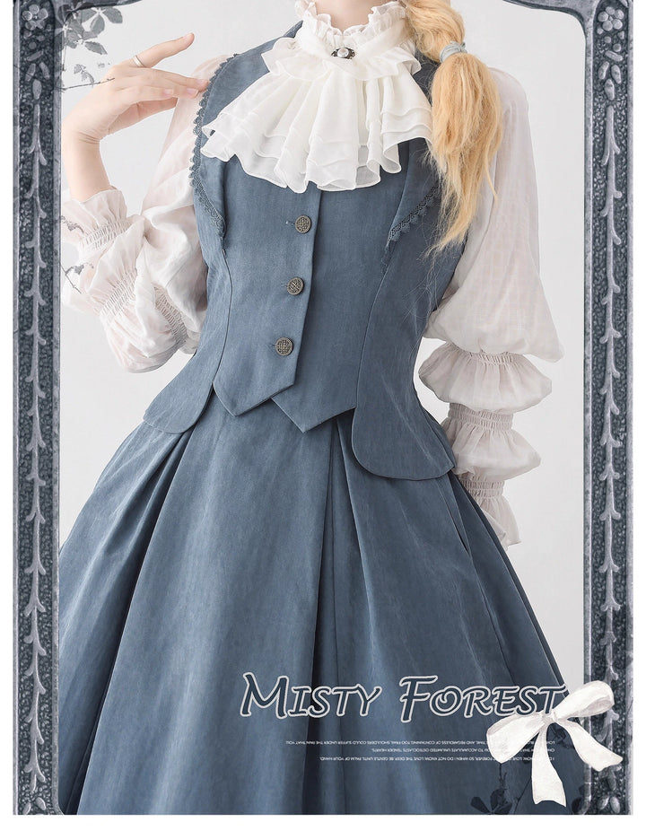 Classic Lolita A-Line Skirt + Button-Front Vest + White Blouse (2XL L M S XL) 40944:770394