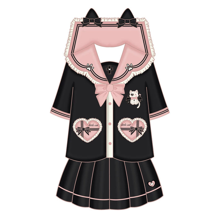 Kawaii JK Uniform Suit Sailor Collar Blouse & Pleated Skirt (L M S XL XS) 43024:762287