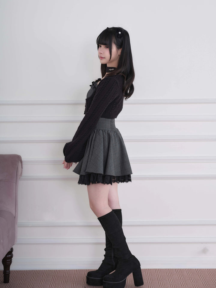 Ryousangata Plaid Dress & Knit Sweater Set, Choker-Neck 46032:873327