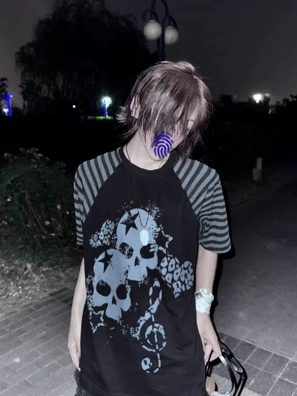 Cotton Subculture T-shirt, Gothic Skull & Leopard Heart Print 43225:771668