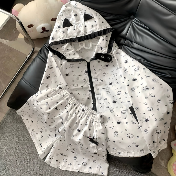 Kawaii Hooded Sunscreen Jacket with Cat Ears & Animal Prints 42905:757304
