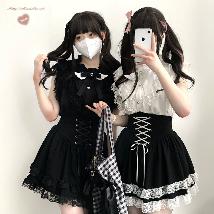 Jirai Kei Skirt High Waist Skirt Lace Up Skirt 36776:540212