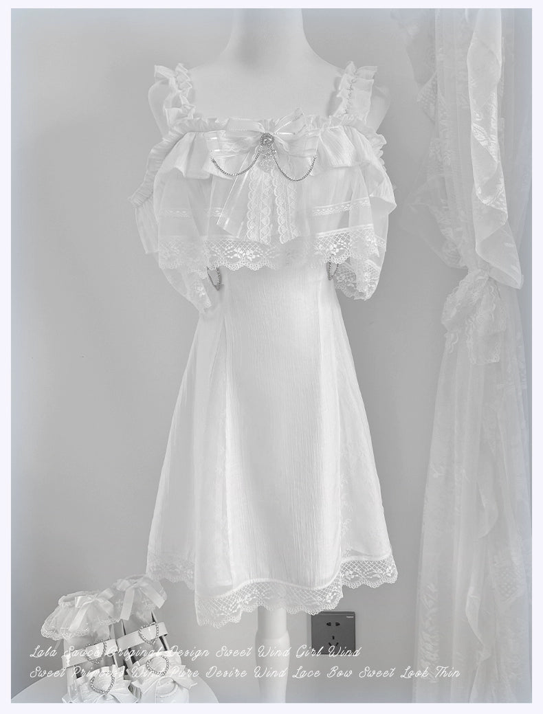 Solid White Ryousangata Dress, Bust Sheer Overlay (L M S) 43299:772978